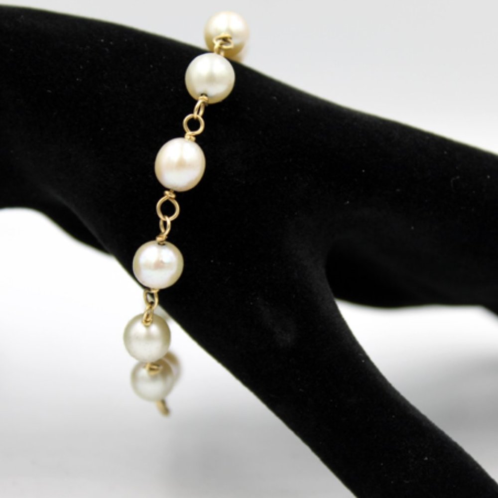 14K Pearl Station Bracelet - 35 CTS - Picture 8 of 10
